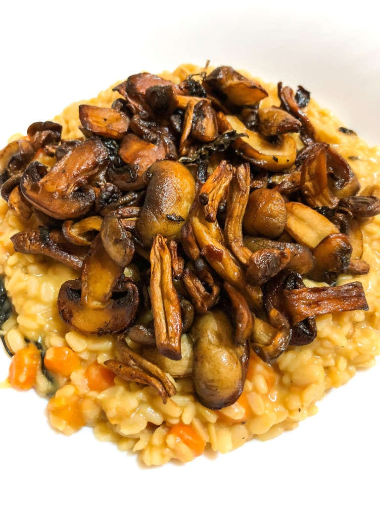 Urad Dal Risotto with Basil Carrots and Mushrooms