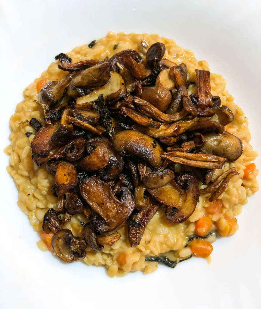 Urad Dal Risotto with Basil Carrots and Mushrooms