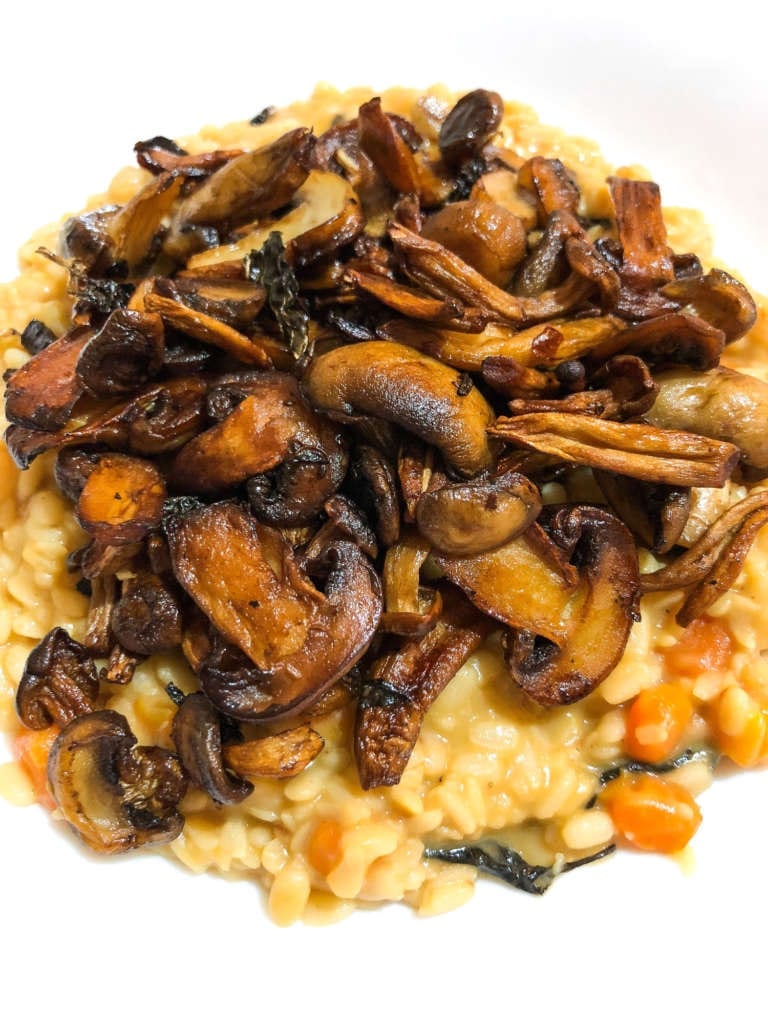 Urad Dal Risotto with Basil Carrots and Mushrooms