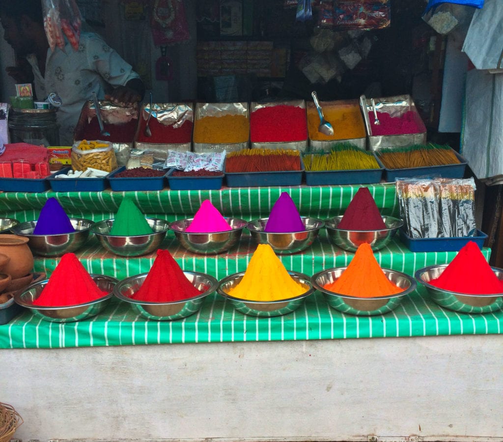 Stall of colorful powder at Devaraja Market in Mysore Karnataka